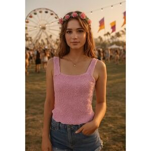 Cotton Candy Tank Top M/L Lavender Textured Smocked Y2K Fairycore‎ Festival